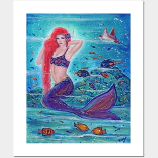 Aleanna Mermaid with fish by Renee Lavoie Posters and Art